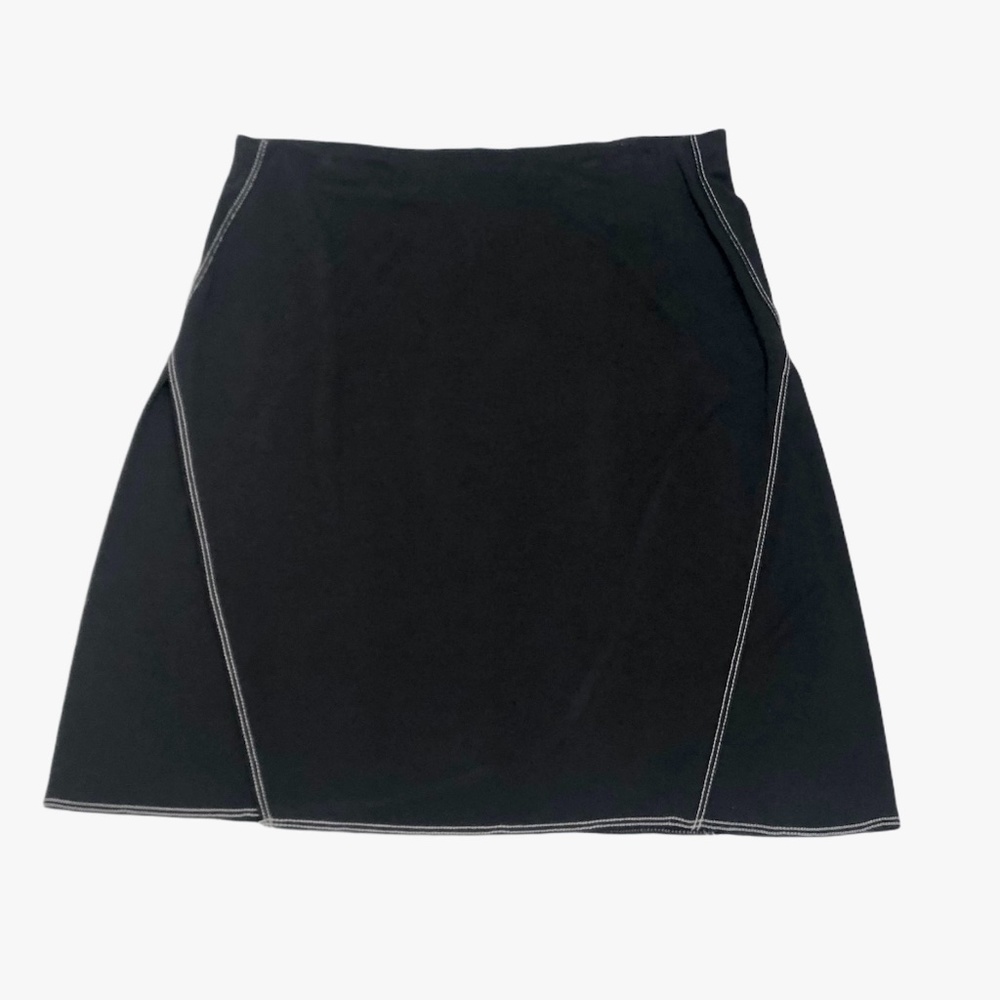 MAX STUDIO PETITE BLACK WITH CREAM STITCHING FRONT PANELED MINI SKIRT
